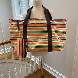 Striped Multicolor Tote Bag with Pouch